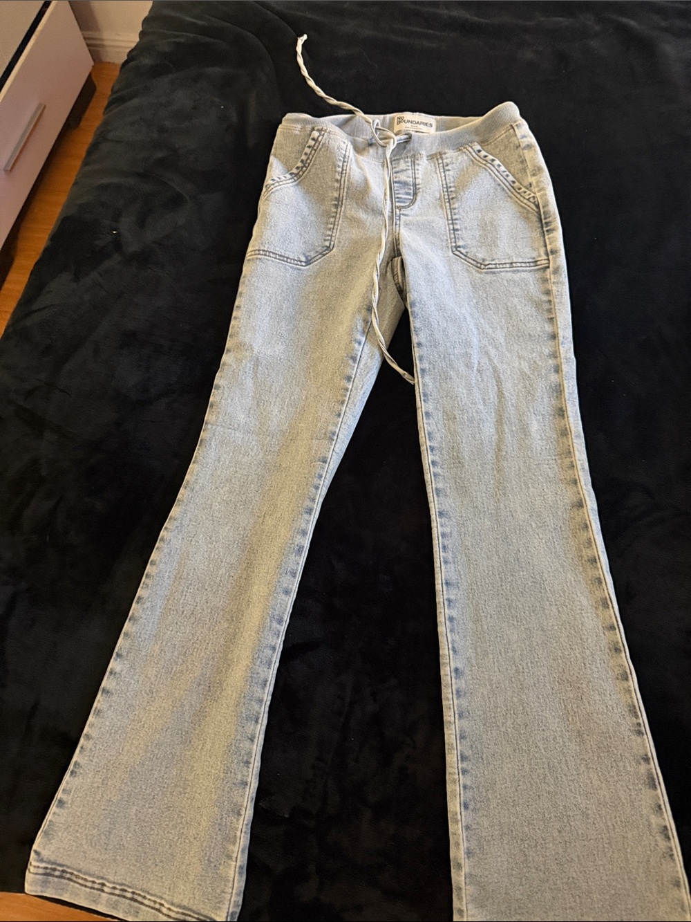 Light Blue Boot-Cut Women’s Jeans with Drawstring Waist